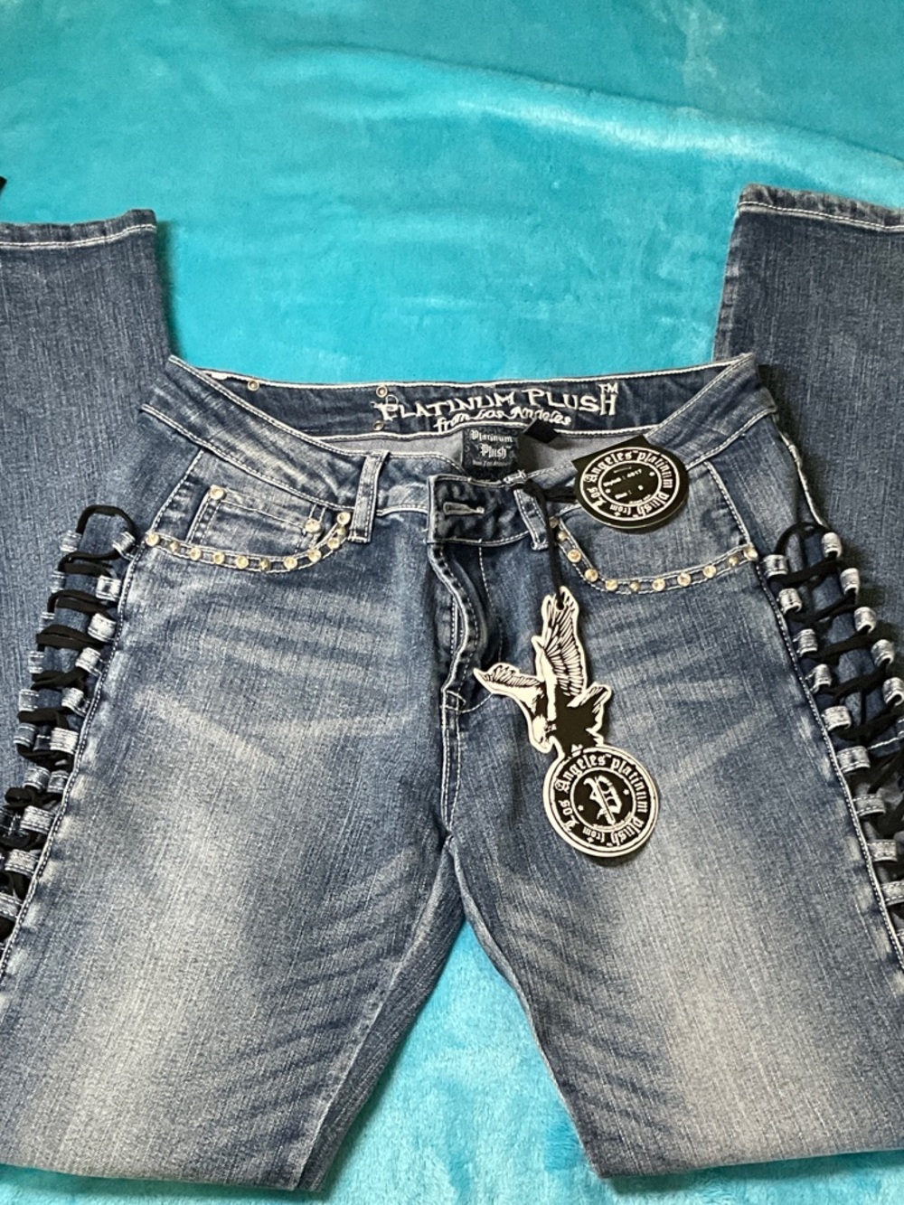 Platinum Plush Women's Blue Lace-Up Bootcut Jeans
